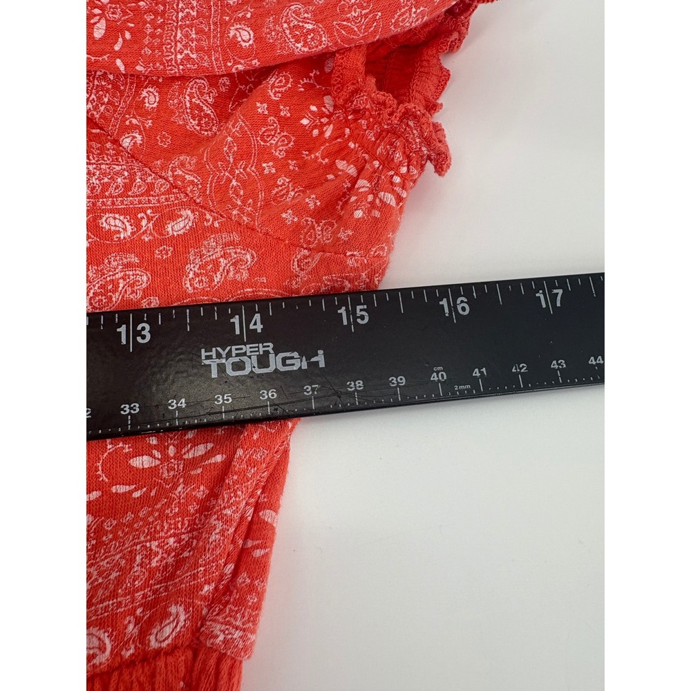 Almost Famous Orange Paisley Smocked Empire Waist Ruffle Tiered Dress M - Picture 5 of 6
